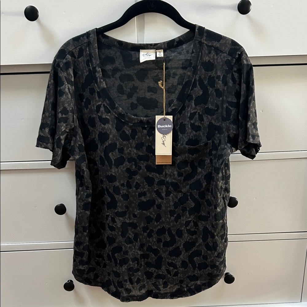 Buckle Charcoal Leopard Print Short Sleeve Top